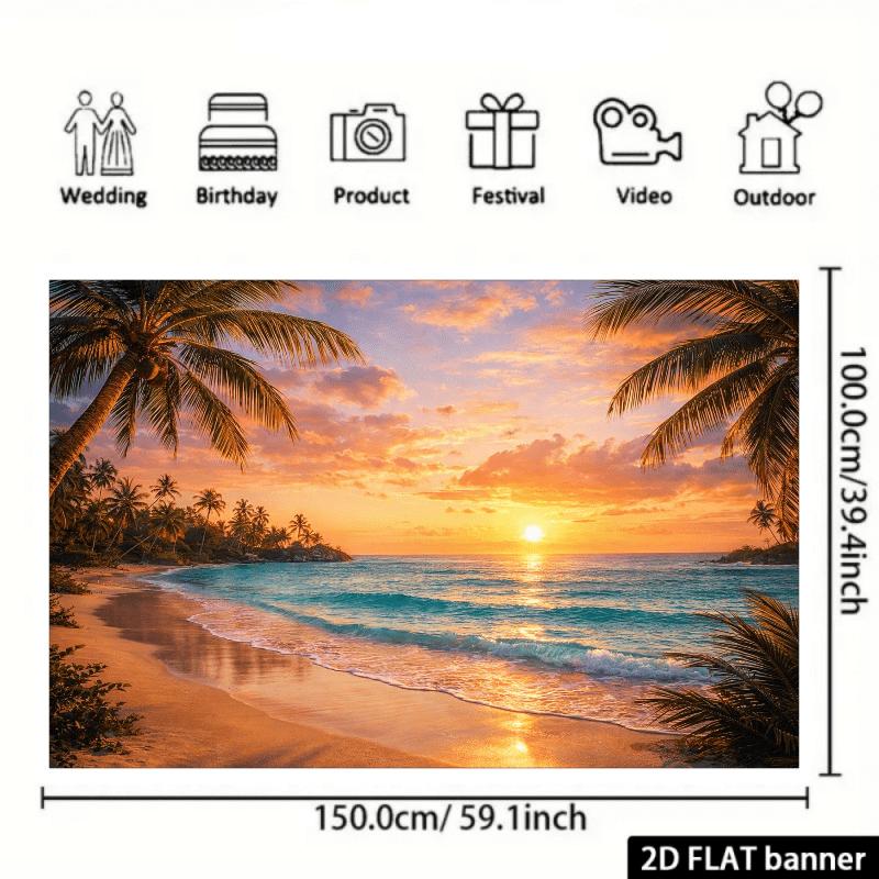2D Planar Tropical Beach Sunset Themed Background Fabric, Durable Polyester, Suitable for Indoor and Outdoor Celebrations