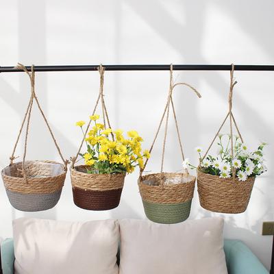 Straw Hanging Basin Hemp Rope Woven Flower Baskets Potted Plants Flower Pots