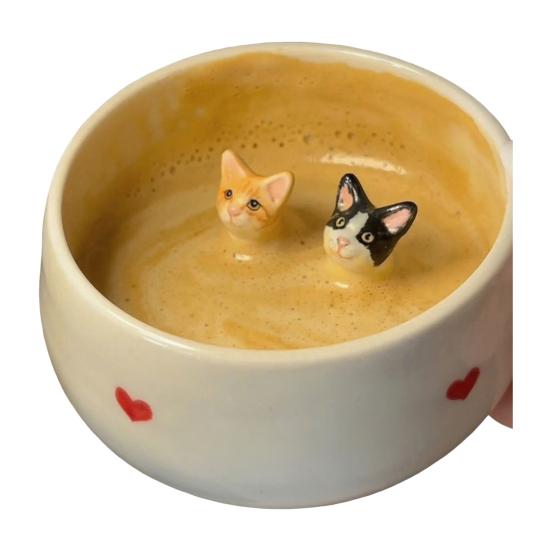 350ml Ceramic Cup with Hidden 3D Animal Handmade Figurine Mug Cartoon Rabbit Dog Cat Coffee Cup Beverage Holder