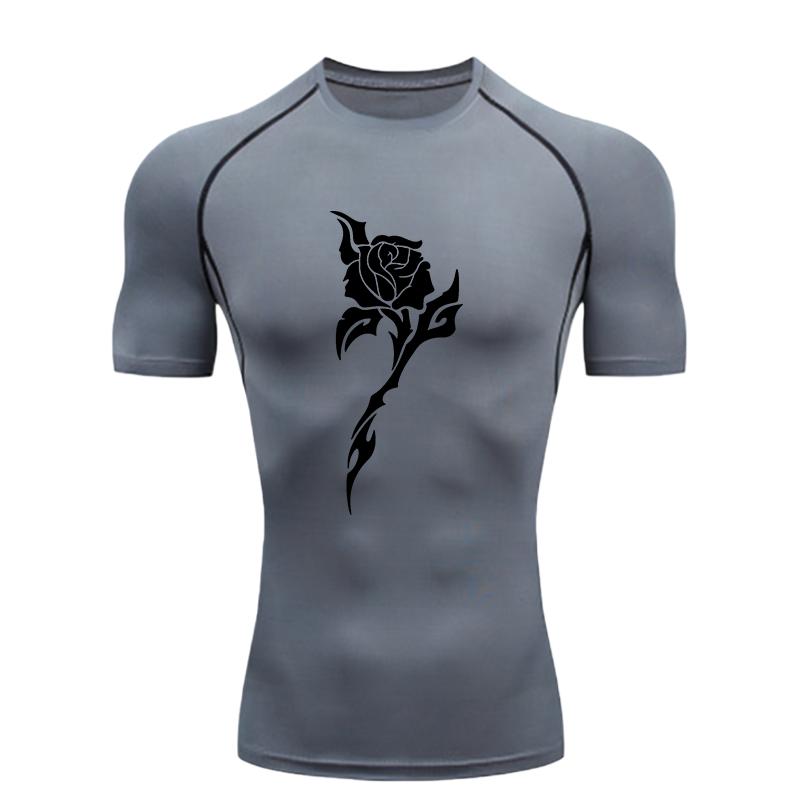 Black Rose  Men's Sports T - Shirt Training Fitness Compression Quick Dry Short Sleeve T - Shirt