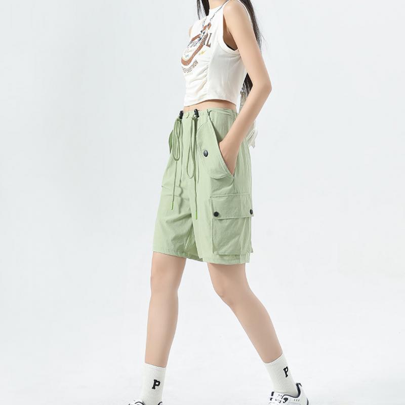 Damen Rosa Latzhosen Shorts 2023 Sommer Dünn Hohe Taille Lässig Locker Weitbein Amerikanische Sport Radshorts Bequem Y2k