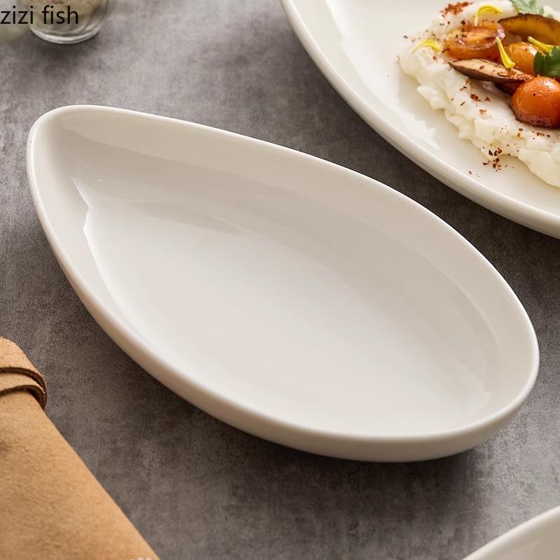 Solid Color Ceramic Shaped Plate Household Fish Plate Dessert Plate Sushi Plates Barbecue Plates Hotel Creative Tableware