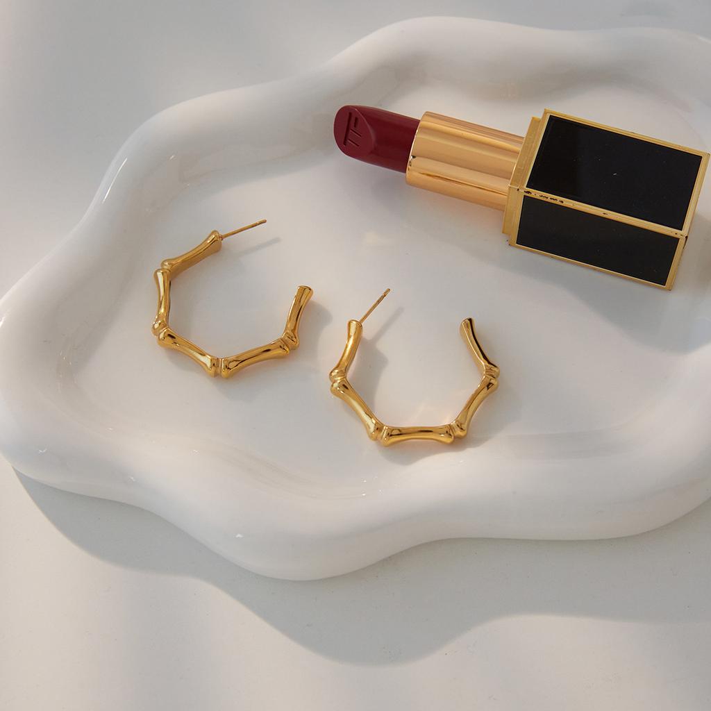 Light Luxury Niche High-end 18K Gold Bamboo C-ring Earrings