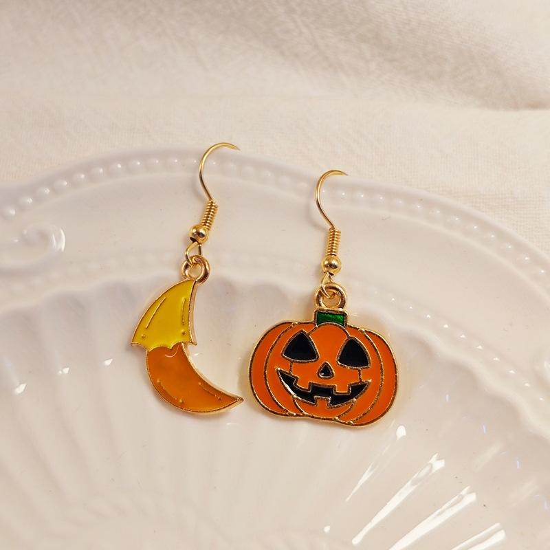 Halloween Asymmetrical Spider Web, Pumpkin, Bat, Imp Earrings, Female Creative Cartoon, Dark Animal Earrings