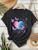 Europäisches & Amerikanisches Rundhals-T-Shirt mit Schmetterlings-Herz-Print für Damen - Sommer Lockeres Kurzarm-Oberteil