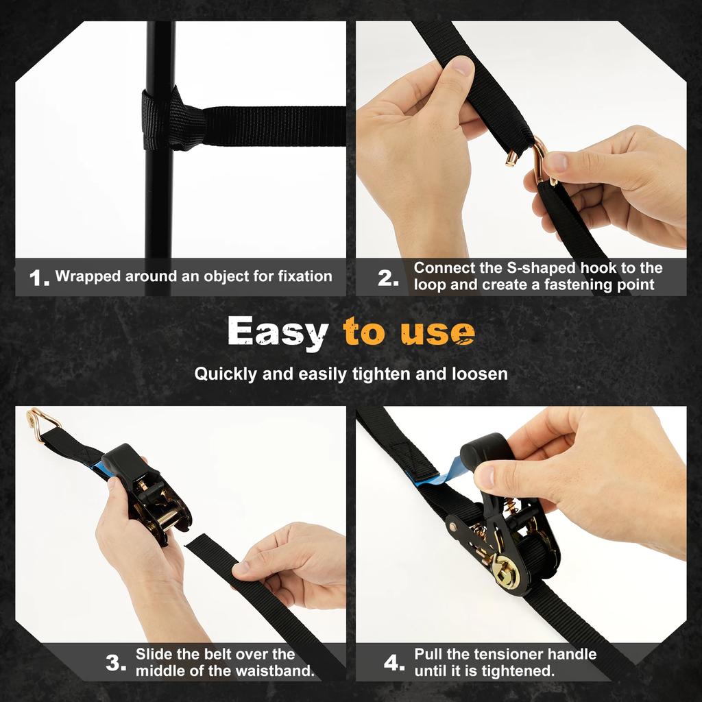 4Pcs Ratchet Tie-Down Strap Fixed Heavy Cargo Trailer Transportation Car Motorcycle Tension Rope Tie Down Strap Kit Annular Belt