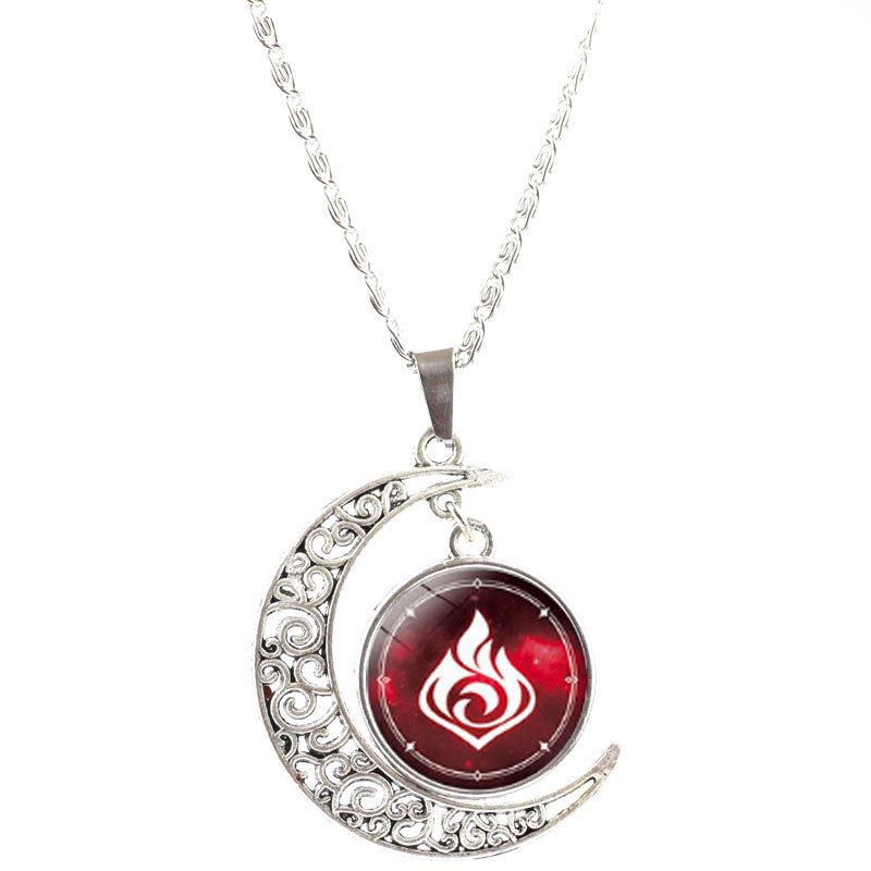 Genshin Impact God's Eye Moon Pendant Necklace - Cartoon Style Gem Accessories