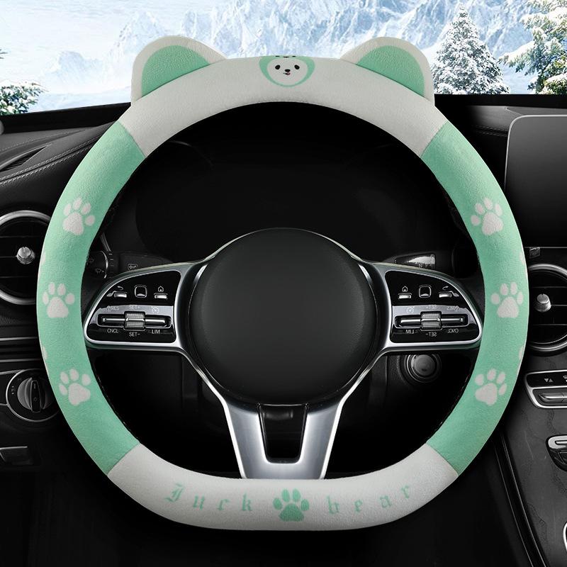 Winter Cartoon Plush Steering Wheel Cover, Fits 37-38CM