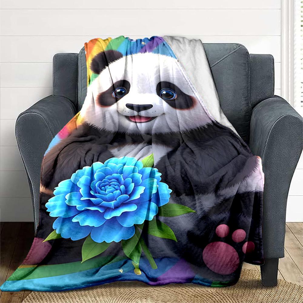 1pc Panda Flower Decoration Blanket - Lightweight Flannel Fleece with Digital Printing, Soft Warm for Sofa, Travel, Camping, Office yy251018264
