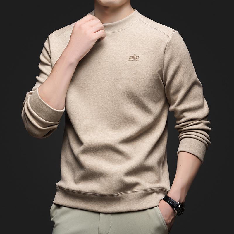 Men's 2025 Winter Fashionable Round Neck Long Sleeve Hoodie - Trendy, Versatile Solid Color Casual Wear