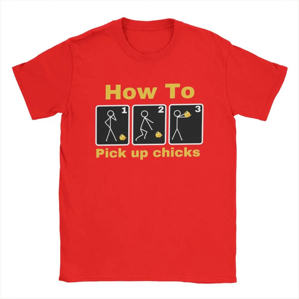 How To Pick Up Chicks In Three Stages T-Shirts for Men Casual 100% Cotton Tees O Neck Short Sleeve T Shirt Big Size Tops