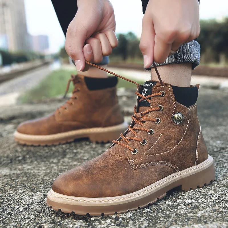 Leather Men Boots Man Shoes with Fur Male Winter Boots Warm Snow Boots Waterproof Work  Edf56