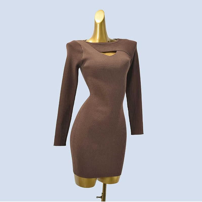 Knitted dress Women Slim fit Short Temperament Slimming Sexy Sheath Base Inner wear Sweater Design Sense Autumn