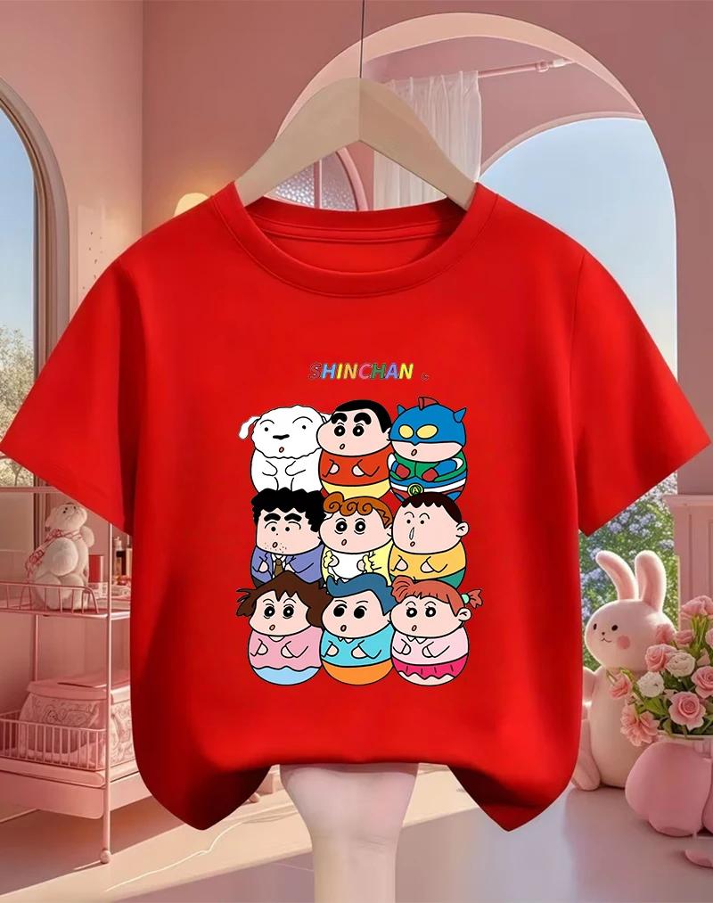 Summer Casual Crew Neck T Shirt Cute Kawaii Cartoon Street Fashion Tops For Kids Crayon Shin Chan Boys Girls 3 14 Years