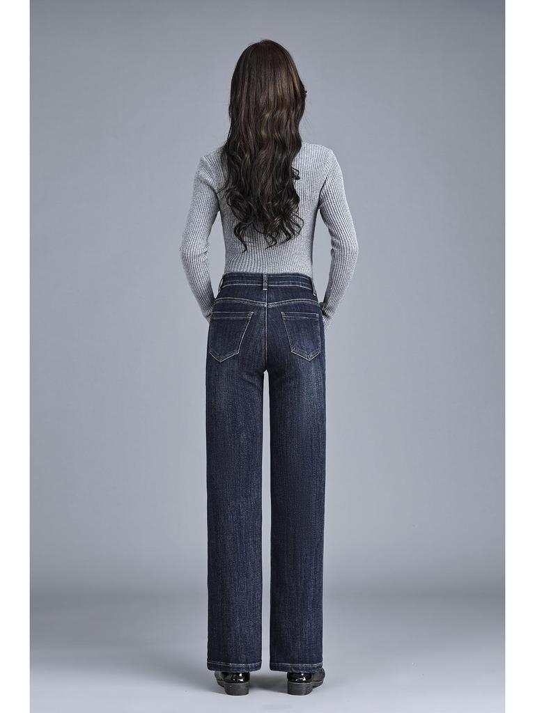 High Waist Stretch Straight Leg Plus Size Jeans for Middle-Aged Women, Slim Fit, Wide Leg, Mom Pants, Autumn/Winter 2025