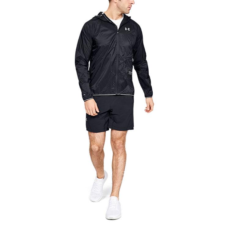 Under Armour Qualifier Storm Running Windbreaker Jacket With Hood and Logo Men Outerwear Black 1326597-001