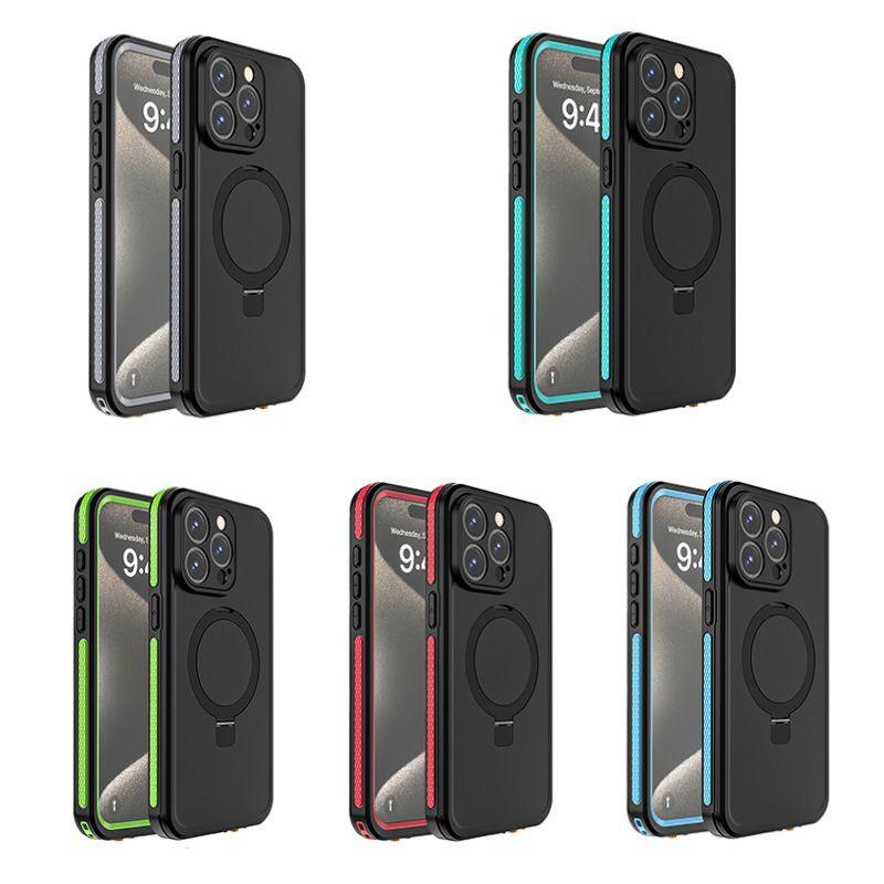 WholeSale Magnetic Charging with Stand Anti Fall IP68 Waterproof Case For iPhone 15 Pro Max Drop proof Cover Diving Swimming