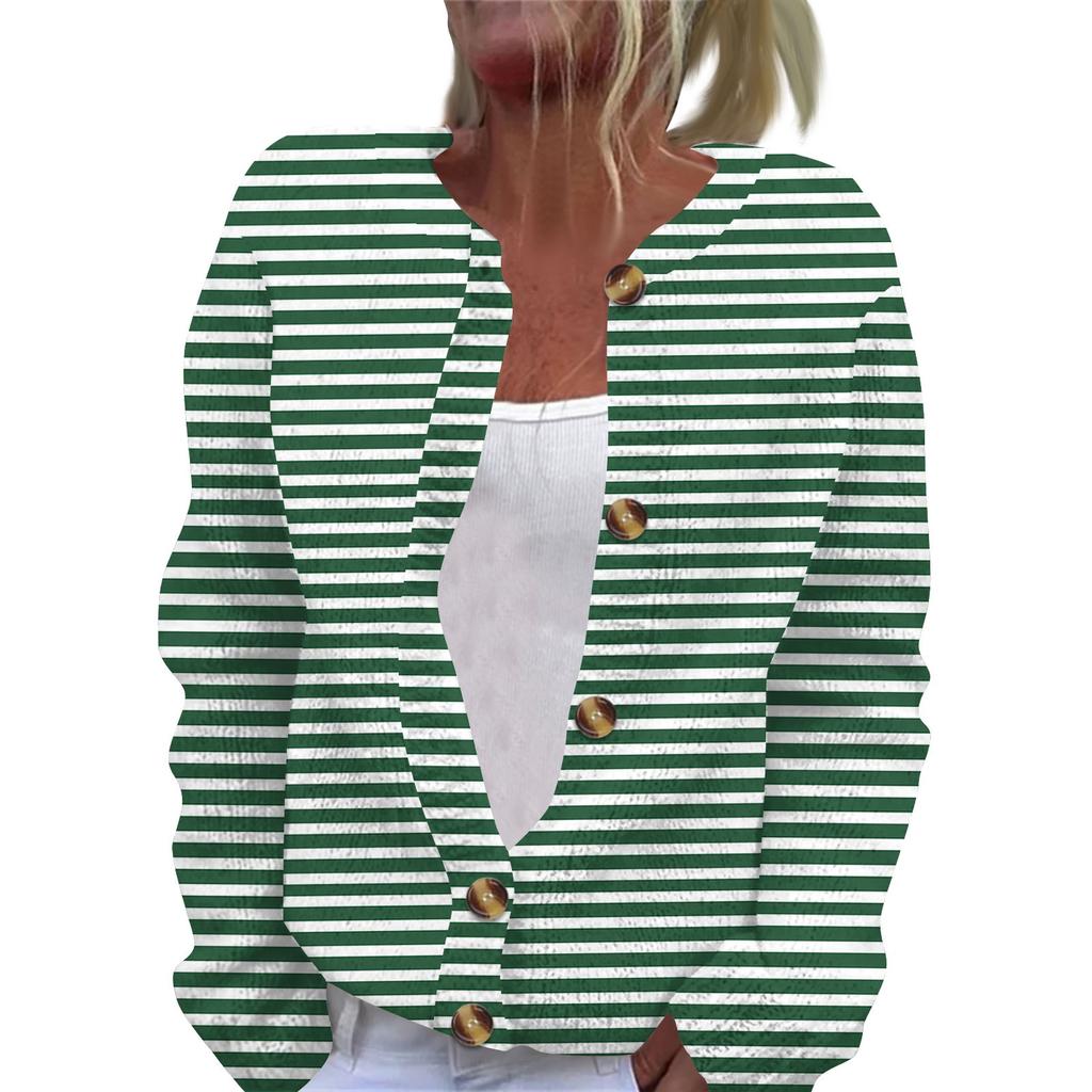 Women's Fashion Casual  Long Sleeve Striped Print Cardigan Jacket Coat
