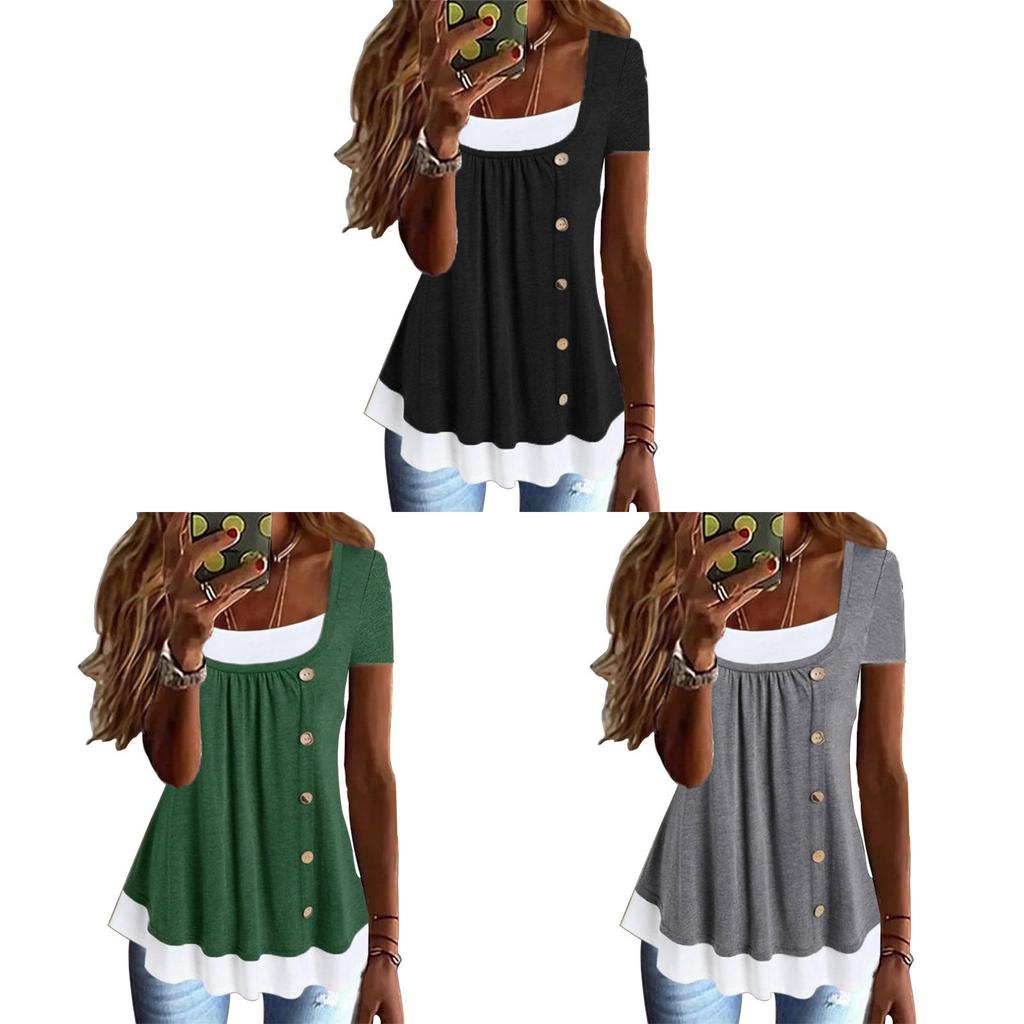 Womens Summer Casual T Shirt With Button Details And Cotton Fabric For Office Wear