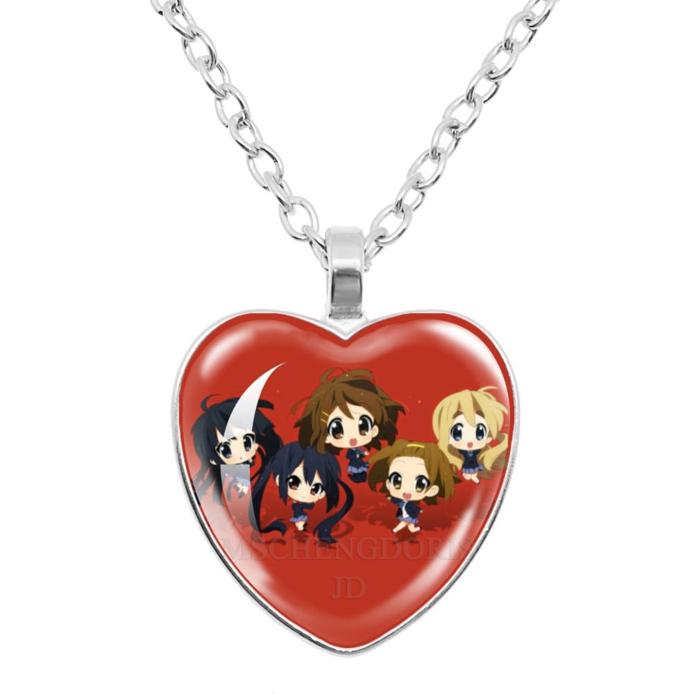 K-ON! Anime Heart Shape Pendant Necklace - Hirasawa Yui Mio Ritsu Tsumugi Azusa Characters Jewelry Gift for Fans