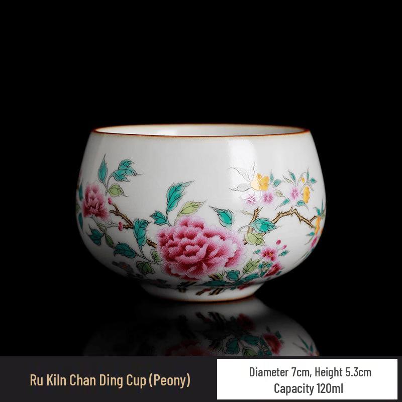 Ru Kiln Peony Zen Ceramic Teacup