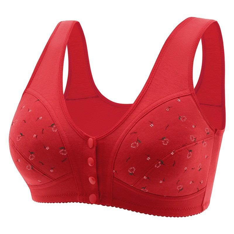 Plus Size Front Closure Vest Style No Wire Printed Bra For Women