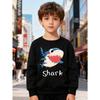 European Sizes Kids' Round Neck Long Sleeve Tee, Featuring a Cartoon Shark Print, Suitable for Daily Casual Wear And Outdoor Activities