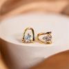 925 Sterling Silver Plating 14K Gold Single Zircon Geometric Earrings for Women Simple Ear Studs Fashion Party Fine Jewelry