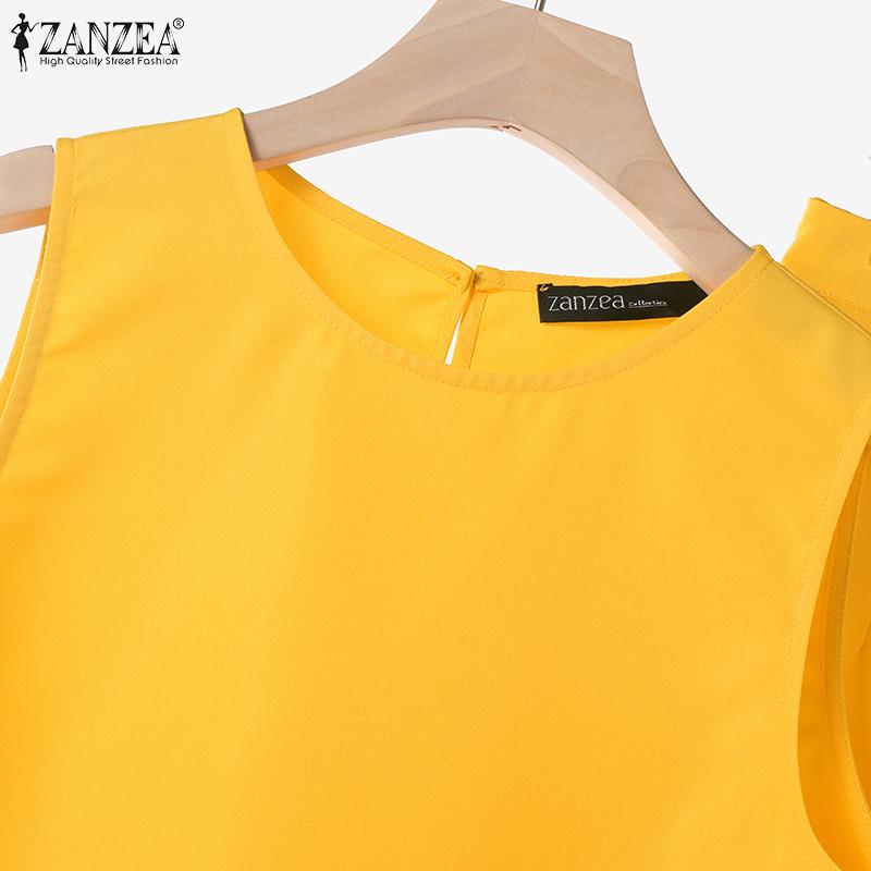 ZANZEA Ensemble deux pièces pour femmes, col rond, sans manches, poches à boutons, couleur unie, hauts et shorts amples, été