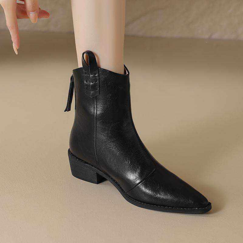 Krazing Pot Cow Split Skin Autumn Winter Shoes Wool Chunky Heels Size 43 Size 42 Pointed Toe Zip Fur Ankle Boots