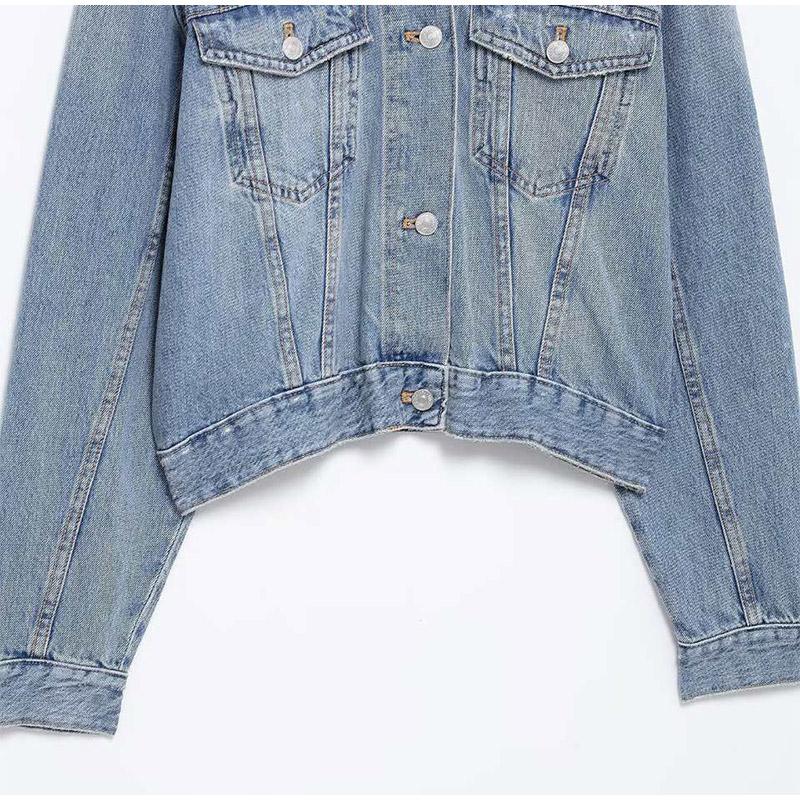 Street Style Denim Jacket for Women Turn-down Collar Long Sleeve Outerwear Women's Casual Fashion Solid Color Jacket