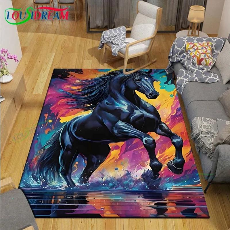 3D Fashion Exquisite Painting Horse Printed Carpet Living Room Anti-Skid Area Rug Kids Bedroom Mats Yoga Mat Large Carpet Decor