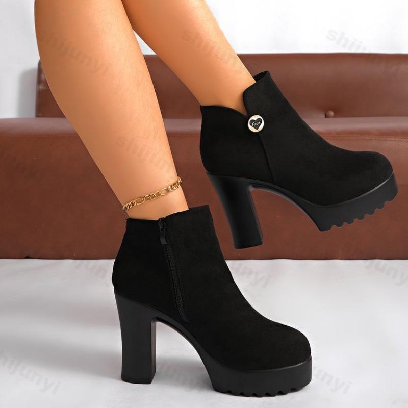 Autumn Women Ankle Boots Square Heel Zipper Casual Female Shoes Leather Boots Women High Heels Fashion Women Boots Botas Mujer