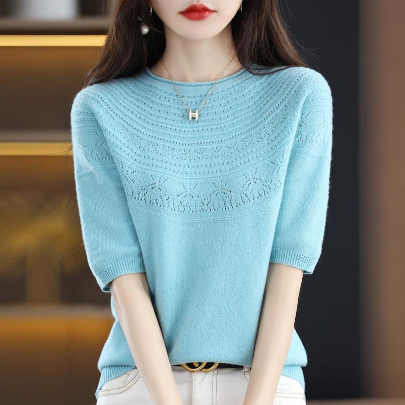 Women Knit T-shirt 100% Wool MODERN NEW SAGA Summer Knitted Shirt Short Sleeve Tees O-neck Pullover Knit Tops