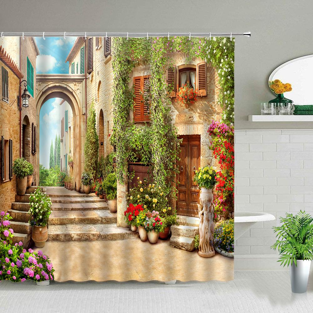 Rideaux de douche Forêt de plantes tropicales vertes Arbre de palmier Fleur Oiseau Feuilles Impression 3D Décor de salle de bain Rideau de bain imperméable