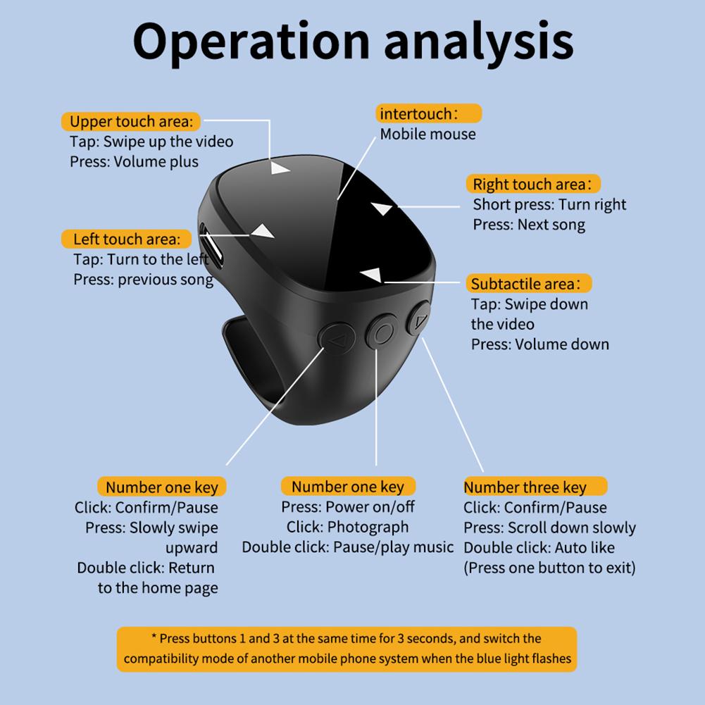 For Tiktok Fingertip Remote Scrolling Ring Wireless Bluetooth Remote Control Camera Shutter Selfie Video Controller for iPhone