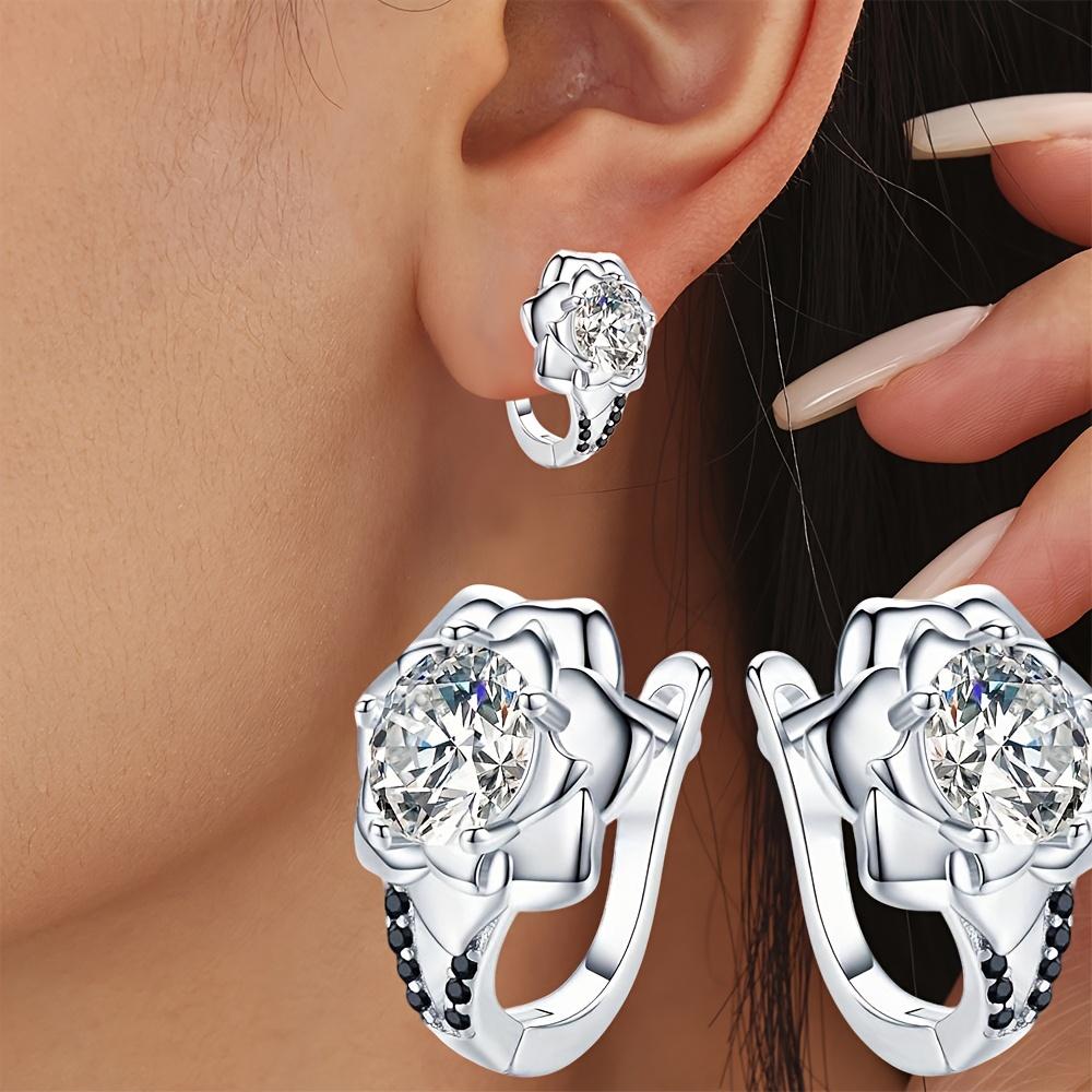Black Awn Jewelry Black Jewelry White Stone Flower Hoop Earrings