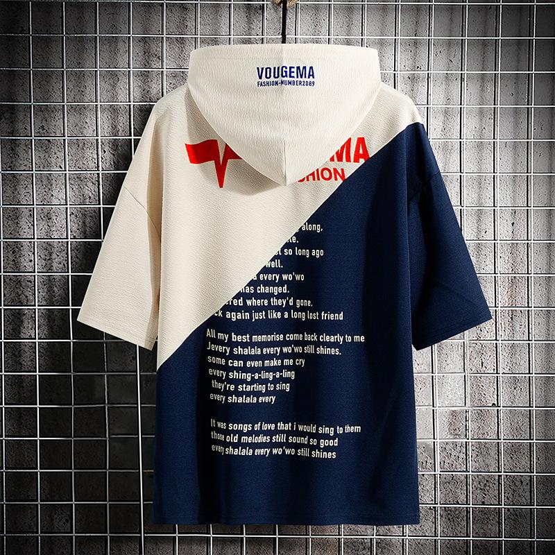 Sommer Kurzarm T-Shirt Herren Locker Lässig Kapuze Nähte Halbarm T-Shirt Herren