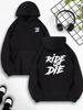 Men's Ride Or Die Sports Hoodie White Graffiti Letter Print Oversized Pullover Streetwear Sweatshirt Spring Autumn