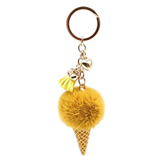 Ice Cream Pendant with Metal Ring Plush Keychain for Backpacks, Fluffy Cone Backpack Decoration Bag Charm, Decorative Women