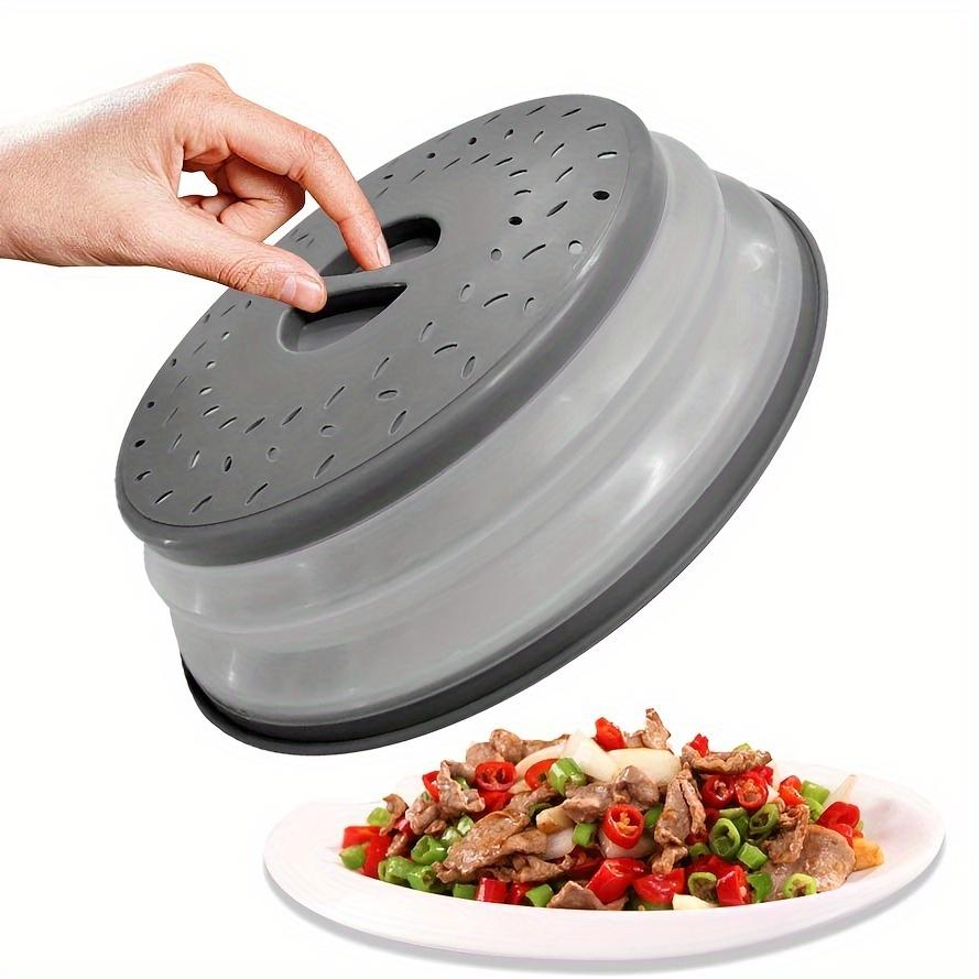 10.5 Inch Round Multi-Ply Collapsible Microwave Food Cover with Steam Vent and Strainer Easy-to-Carry Design with Handle - Perfect for Cooking