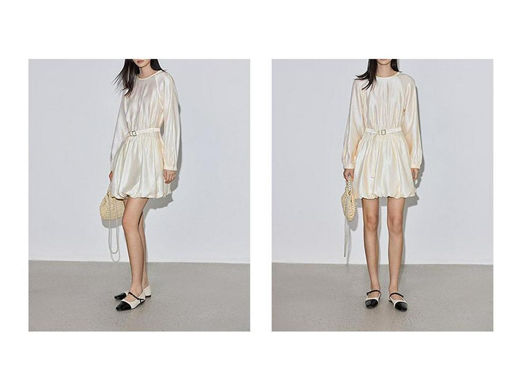 2026 Spring French Drape Puff Sleeve Belted Fluffy Skirt Dress for Women