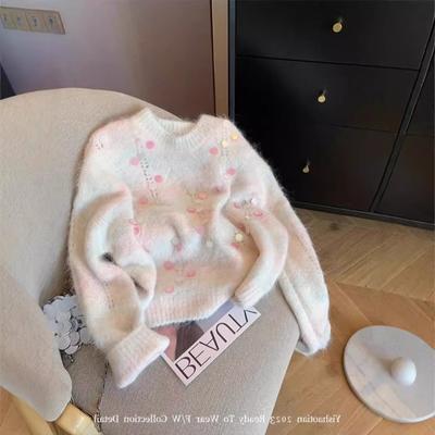 Crew Neck Sequined Sweater Women's Autumn and Winter New Design Sense Heavy Industry Soft Waxy Lazy Wind Loose Thickened Knitted Sweater