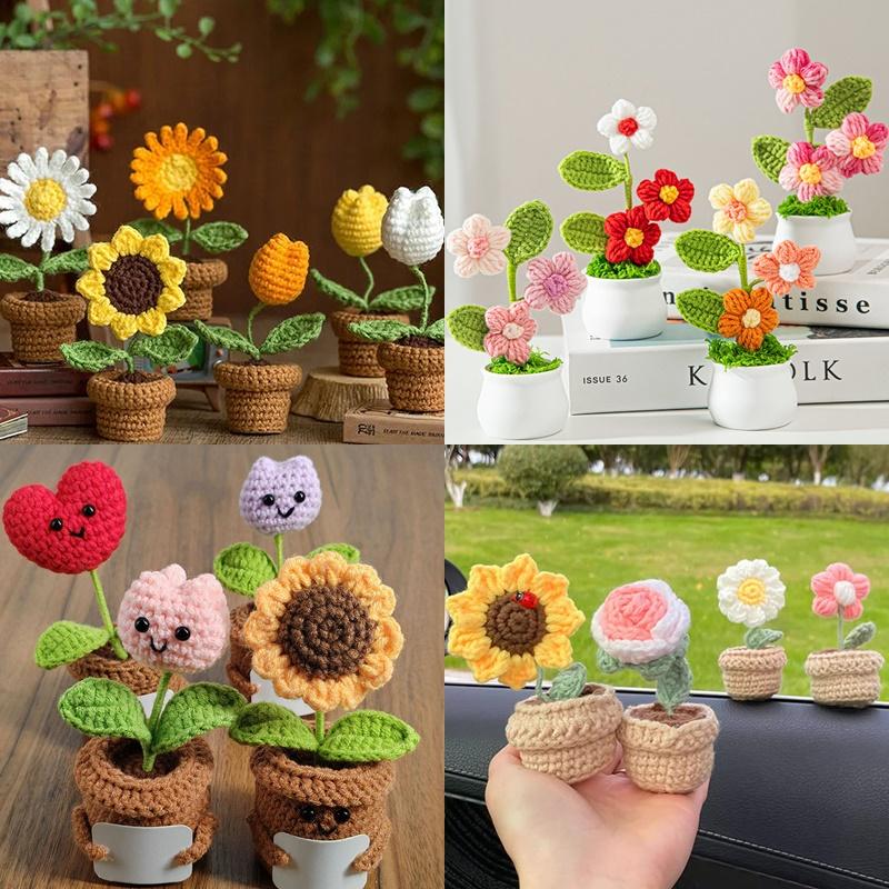 Crochet Flower Girasol Potted Mother's Day Gifts Artificial Flowers Pot Ornament Finished Crochet Sunflower Graduations Gifts