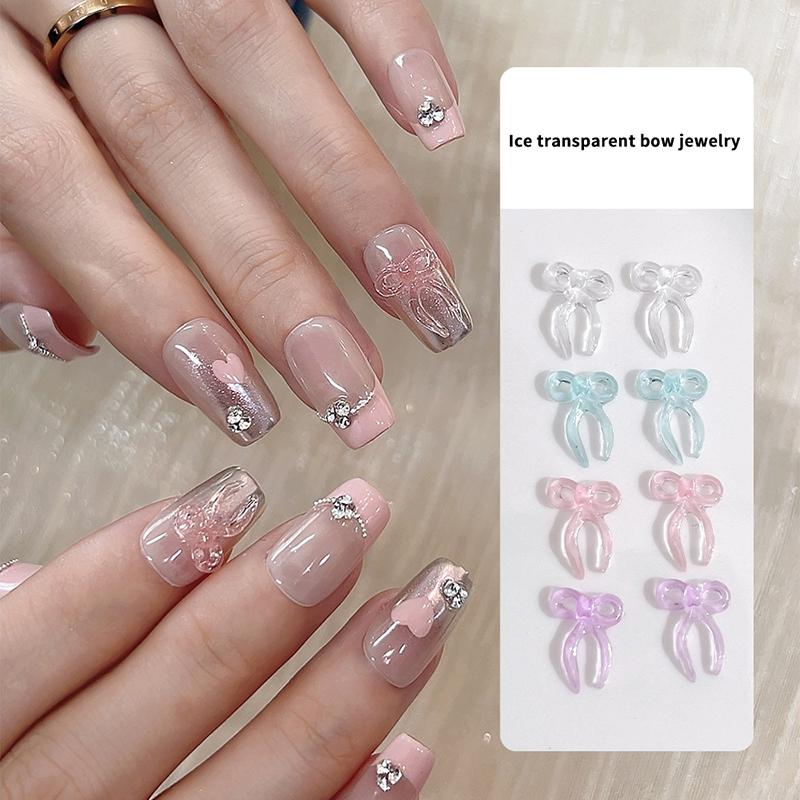 50Pcs Transparent Colorful Ribbon Bows Nail Art Decorations Accessories Minimalist Jelly Bowknot Resin Nail Charms Diy Crafts
