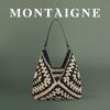 French Montaigne/Montian Versatile Commuter Shoulder Woven Bag Large Capacity Tote Bag Straw Woven Vacation Women's Bag