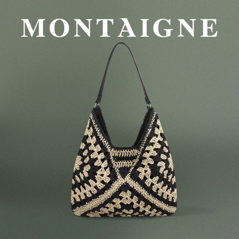 French Montaigne/Montian Versatile Commuter Shoulder Woven Bag Large Capacity Tote Bag Straw Woven Vacation Women's Bag