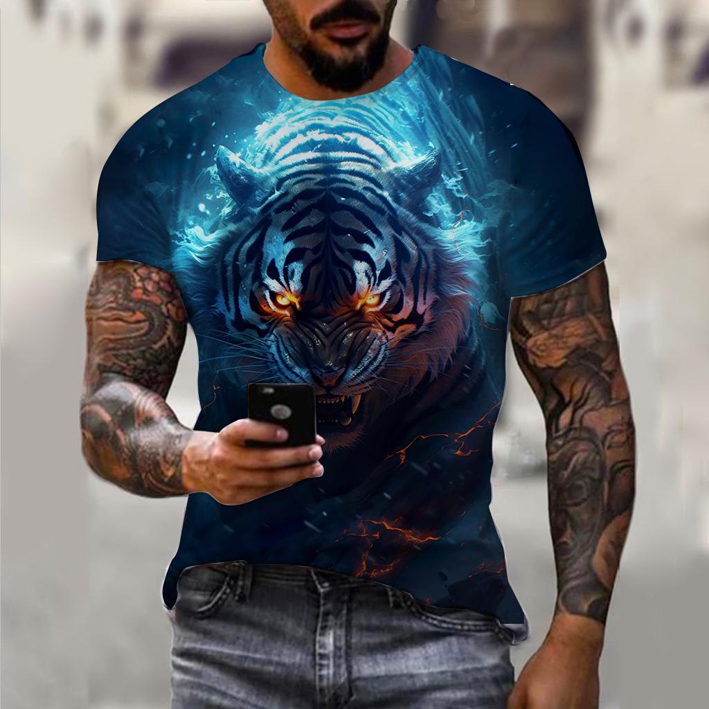 Summer Men's Vintage T Shirt Lion Graphics 3D Print Fashion Tiger Short Sleeve Men's Clothing Oversized Wolf T-shirts Streetwear