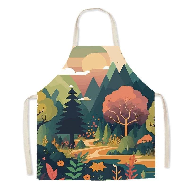 Natural Jungle Illustration Apron Cute Adventure Cartoon Baking Kitchen Home Creative Parent-Child Studio Dress