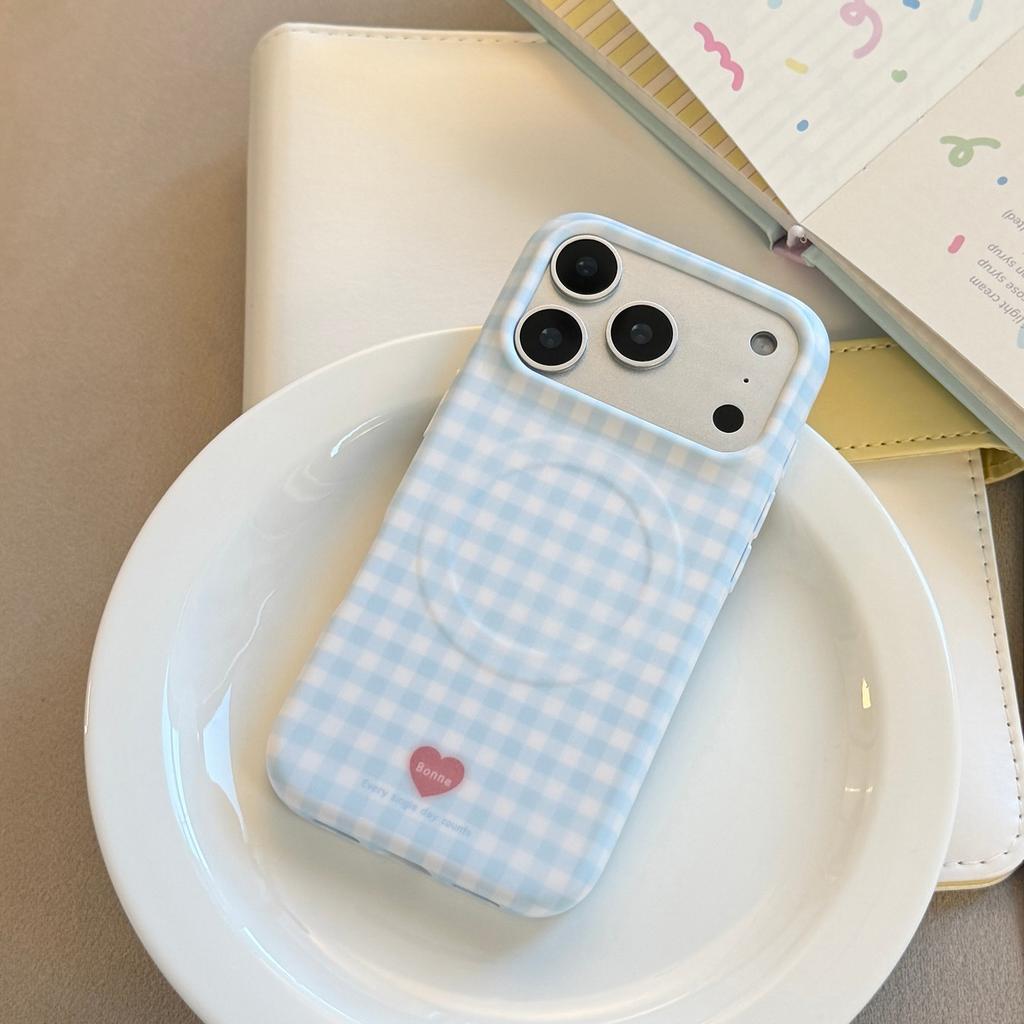 Plaid niche style suitable for iPhone 17 Pro Max, Apple 16 phone case, magnetic ins-style 15, simple 13, Korean film style